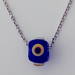 🧿925 Silver blue evil eye glass bead necklace